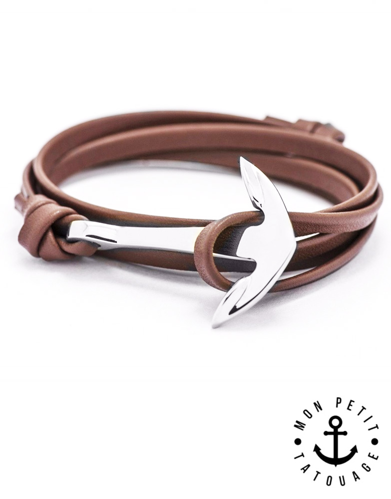 bracelet-ancre-marine-cuir-argent-marron