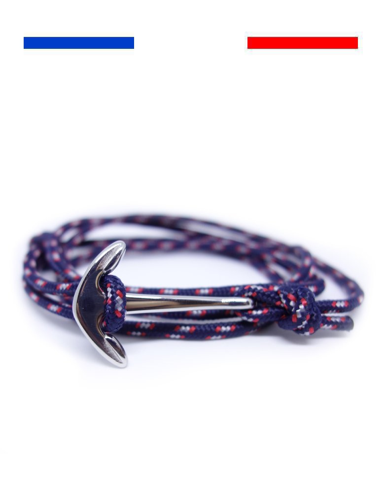 bracelet-ancre-marine-acier-inoxydable-argent-bleu-mouchete-blanc-rouge Bracelet Ancre marine Acier Inoxydable - Argent - Réglable