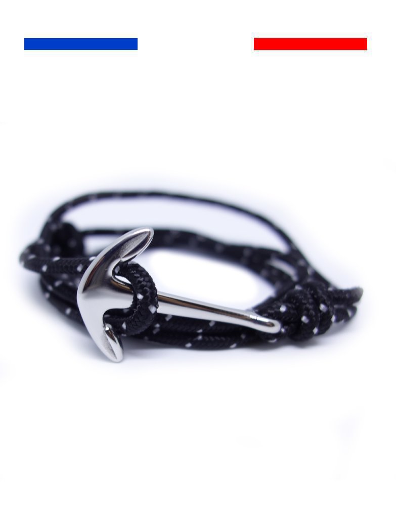 bracelet-ancre-marine-acier-inoxydable-argent-noir-mouchete-blanc Bracelet Ancre marine Acier Inoxydable - Argent - Réglable