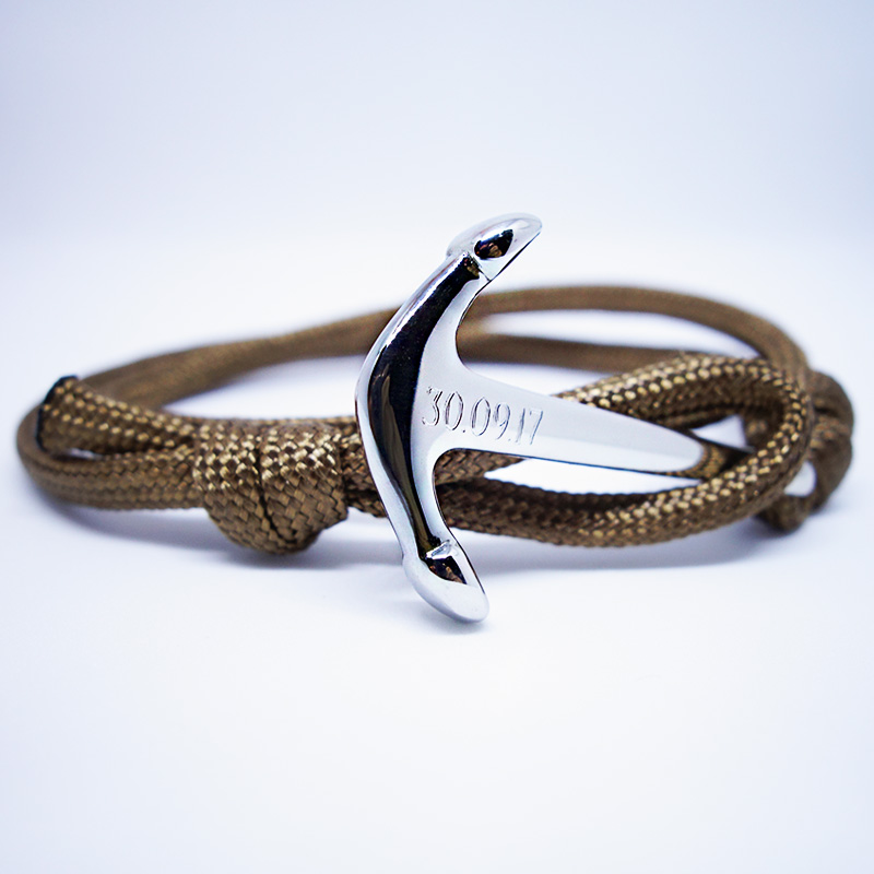 Bracelet ancre homme lotus style en acier et cuir