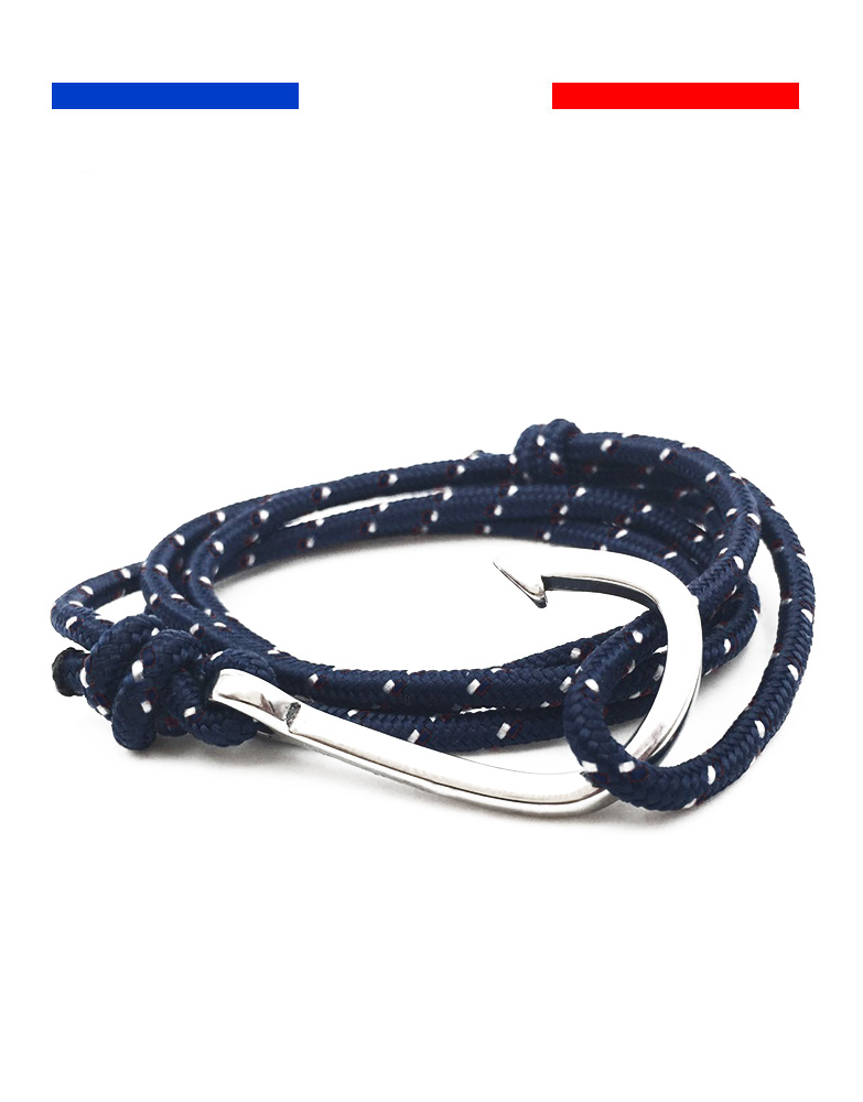 bracelet-corde-hamecon-bleu-mouchete-blanc-argent-acier